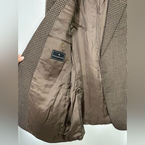 Ermenegildo Zegna Brown houndstooth Preppy Wool Cashmere Sportcoat Blazer Sz 52 - Picture 2 of 9